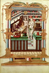 Ms Fr 1537 Krisztus gyógyszerész Ádámmal és Évával, a Chants royaux sur la Conception Couronnee du Puy de Rouenből alkotó: French School