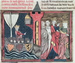 Ms Fr 22495 Fol.101 Baldwin I. Átkelés a Jordán folyón és lemond a feleségéről, Le Roman de Godefroi de Bouillon, 1337 alkotó: French School