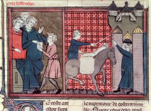 Ms Fr 22495 Fol.37v Egy hírvivőt küldtek Antiochia megmentésére, Le Roman de Godefroi de Bouillon, 1337 alkotó: French School