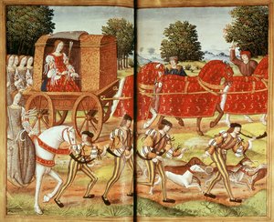 Ms Fr 874 f.31v Vadászat, illusztráció Ovidius leveleiből alkotó: French School