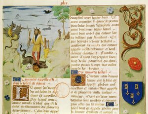 Ms Fr 9197 Fol.49 Apollo megöli Pythont, a Livre des Eschecs DAmourtól alkotó: French School