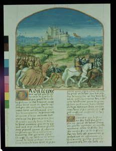 Ms Fr 91 Fol.81v oldal Robert de Boron Merlin történetéből, 1482-89 alkotó: French School