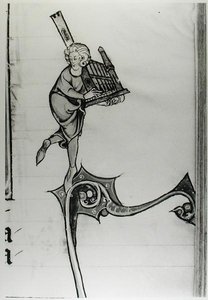 Ms Fr 95 fol.273 Zenész portatív orgonán, lHistoire de Merlin, 1280-90 körül alkotó: French School