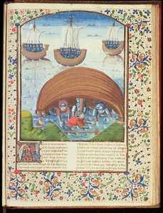 Ms Hunter 371 f.147r Seleucus sorsa, A hercegek bukása, Giovanni Boccaccio (1313-75) 1467 alkotó: French School