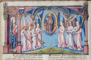 Ms Hunter 398 v.2.18 f.17v Angels, az Apocoalypsis S. Joannis-tól alkotó: French School