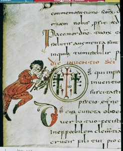 Ms Lat 1248 fol.76v Történeti kezdetű O, a Gellone Sacramentaryból alkotó: French School