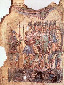 Ms Lat 1390 fol.7v Foot Soldiers in the Crusades, La Vie de Saint Aubin dAngers alkotó: French School