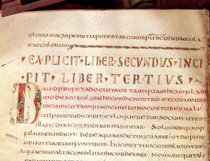 Ms Lat 1732 Fol.67v Történeti kezdetű D, Saint Ambroise művéből (340-396) alkotó: French School