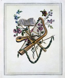 Hangszerek, egy Oppenords-terveket tartalmazó gravírozott lemezeket tartalmazó könyvből, 1745-ben alkotó: French School