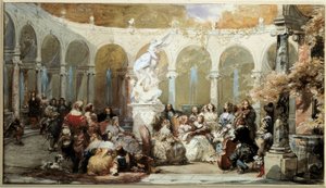 Zenei jelenet Versailles kertjében. vízfestmény alkotó: French School