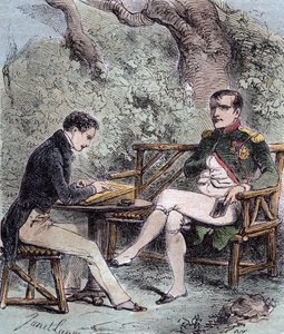 Napóleon a Sainte-Helene - Napóleon diktálja emlékiratait Emmanuel Pons de Las Casesnek (1800-1854), Emmanuel de las Cases fiának, - From Emmanuel de las Cases, Napoleon, Memorial de Sainte-Helene alkotó: French School