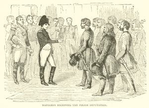 Napóleon átveszi a lengyel küldöttséget (metszet) alkotó: French School