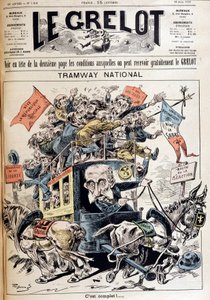 Nemzeti villamos: Franciaország elvetve a bal- és a jobboldal eszméi között, karikatúra a Meline-kormányról - az 1898. 12. 06-i „Le Grelot”-ban alkotó: French School