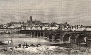 Nevers - Nievre en region Burgundia - metszet a „La France illustree: földrajz, történelem, statisztikai igazgatás” nyelven V.-A. Maláta-barna. 1884 alkotó: French School