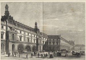 A Tuileriák új épületei a Place du Carrouselben (metszet) - Az új Louvre - homlokzat a Place du Carrousel és a Salle des Etats oldalán - 1869-es metszet alkotó: French School