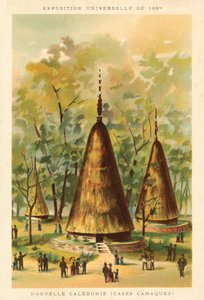 Új-Kaledónia (Kanak kunyhók), Exposition Universelle 1889, Párizs (chromolitho) alkotó: French School