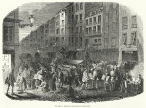 Újságpiac, Rue Montmartre, Párizs (metszet) alkotó: French School