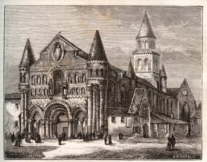 Notre Dame (Notre-Dame) Poitiers-től – V.A. Malt-Brown „Franciaország illusztrált: földrajz, történelem, statisztikai igazgatás” című metszet. 1884 alkotó: French School