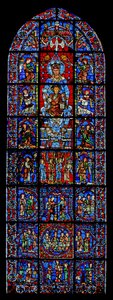 Notre Dame de la Belle Verriere; alább a kánai házasság és Krisztus megkísértésének jelenetei a vadonban (w30a) alkotó: French School