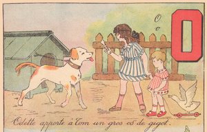Odette egy nagy lábszárcsontot hoz Tomnak, 1920 körül (nyomat) alkotó: French School