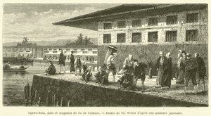 Ogawa-Bata, a Taikoun dokok és rizsboltok (metszet) alkotó: French School