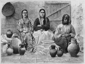 Olajkereskedők Jeruzsálemben, Szíriából ma. Utazások Föníciában, Libanonban és Júdeában. Louis Charles Emile Lortet 1875-1880, 1884 (bw metszet) alkotó: French School