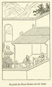 A vázákra festjük a kék virágokat (gravírozás) alkotó: French School