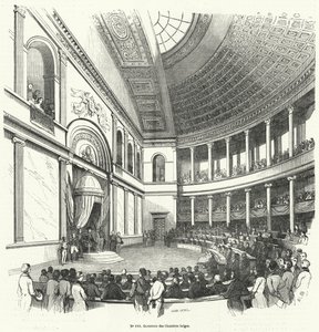 A képviselőház, a belga parlament alsóházának megnyitója (metszet) alkotó: French School