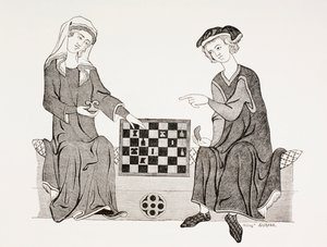IV. Othon, Brandenburg márki, feleségével, Hedwige de Habsbourggal sakkozik, a „Les Arts au Moyen Age” című művéből, 1873. alkotó: French School