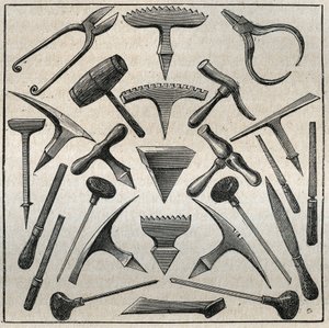 Golfevre szerszámok. Metszet 1885-ből Adolphe BITARD „” Les arts et professions illustrés” című könyvébe. alkotó: French School