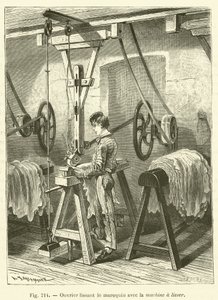 Munkás simítógéppel simítja Marokkót (gravírozás) alkotó: French School