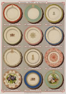 Oldal a Grand Depot de Porcelaines, Faiences et Verreries katalógusából (színes litó) alkotó: French School