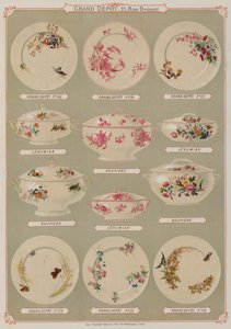 Oldal a Grand Depot de Porcelaines, Faiences et Verreries katalógusából (színes litó) alkotó: French School