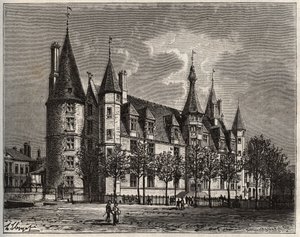 Palais ducal de Nevers - Chateau du 15. - 16. század - metszet a "La France illustree: földrajz, történelem, statisztikai igazgatás" V.-A. Maláta-barna. 1884 alkotó: French School