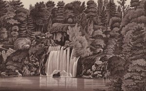 Párizs: Bois de Boulogne vízesés (litho) alkotó: French School