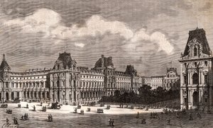 Paris Le Louvre - metszet a „La France illustree: földrajz, történelem, közigazgatás statisztika” című könyvébe, V.A. Maláta-barna. 1884 alkotó: French School