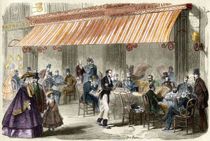 Párizs a 19. században. A boulevard des Italians 1859-ben: a Helder kávézó előtt este öt órakor. alkotó: French School