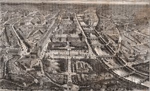 Párizs a Diadalív felől nézve – a Rue de Rivoli és a Szajna felől – V. A. Malt-Brown „La France illustrée: földrajz, történelem, statisztikai igazgatás” című metszet. 1884 alkotó: French School