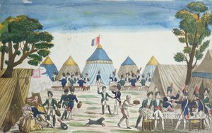 A Grande Armée gránátosai által az orosz gránátosoknak adott parti, 1807. június 30. alkotó: French School