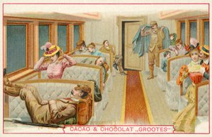 Vasúti kocsi utasai (chromolitho) alkotó: French School