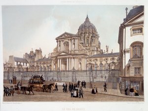 A párizsi Val de Grace templom mellett elhaladva - litográfia alkotó: French School