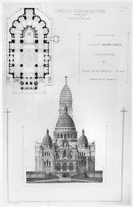 Paul Abadies nyertes terv a montmartre-i Sacré-Coeur tervezési versenyen, a Croquis dArchitecture, 1875 alkotó: French School