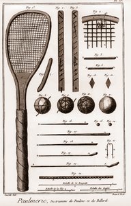 Paulmerie – Pálmajáték – Paulme és biliárdhangszerek – pálmajáték lapátütők vagy ütők – „” La Grande Encyclopédie, ou Dictionnaire Raisonne des Sciences, des Arts et des Metiers” (Encyclopedia vagy Dictionary of the Sciences, Arts and Professions) D. alkotó: French School