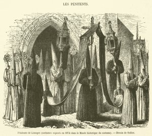 Limoges bűnbánói, 1874-ben a Történelmi Jelmezmúzeumban kiállított jelmezek (metszet) alkotó: French School