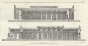 Perszepolisz, a száz oszlop csarnoka, geometriai magasság és hosszmetszet, restaurálta Ch Chipiez alkotó: French School
