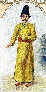 perzsa férfi. A párizsi litográfia kiadása, 19. század vége. 25 reklámkrómból álló sorozat a dijoni Pernot keksz gyártásához, 1869-ben. A karakterek részlete népviseletben alkotó: French School