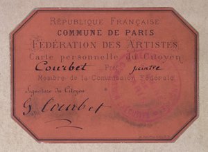 Gustave Courbet személyi kártya, amelyet a Párizsi Művészek Szövetsége bocsátott ki a párizsi kommün idején, 1871 (karton) alkotó: French School