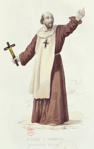 Remete Péter (kb. 1050-1115) az első keresztes hadjáratot prédikálja 1095-ben, 1840 körül (színes metszet) alkotó: French School