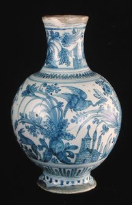 Kék-fehér mintás gyógyszertári palack, Savonne Workshop (fajansz) alkotó: French School