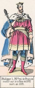 1. Fülöp, Franciaország 39. királya, 1061-ben lépett trónra, 1108-ban halt meg (színes metszet) alkotó: French School